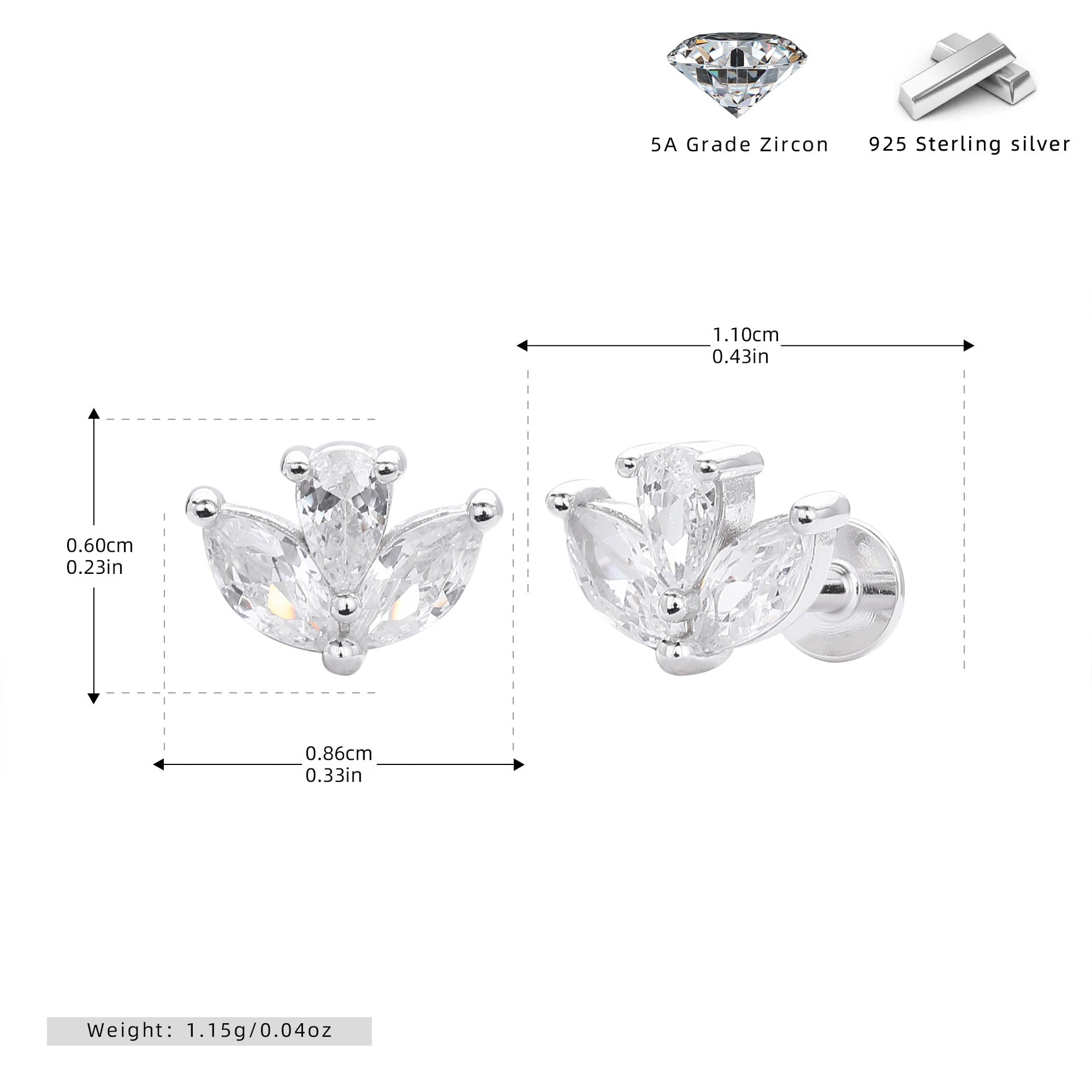 Iconic Piercing – Heart Crown Labret (Flatback) | Sparkle
