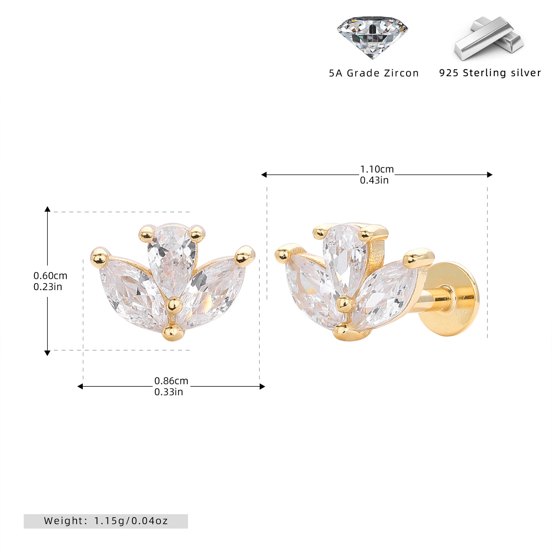 Iconic Piercing – Heart Crown Labret (Flatback) | Sparkle